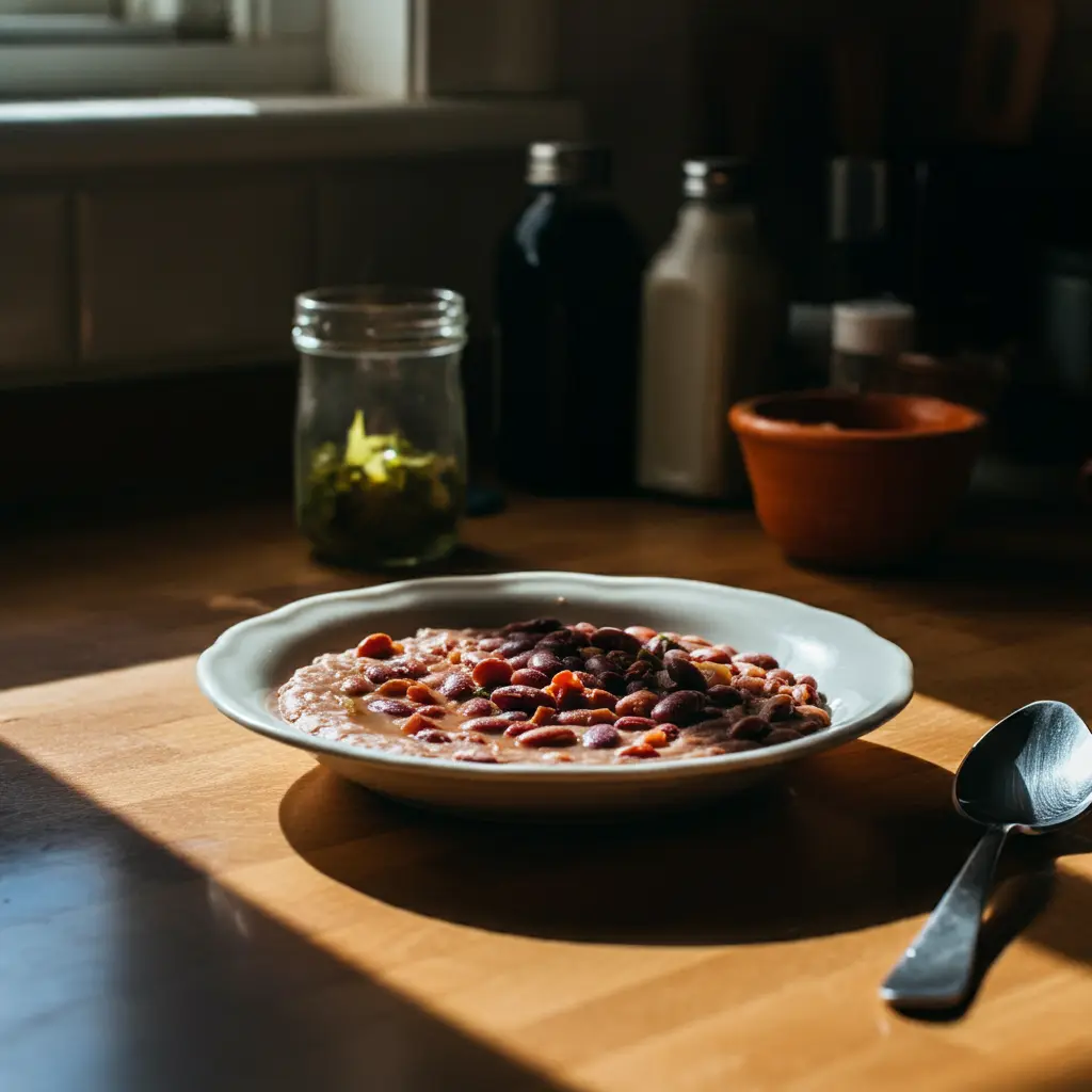 a plate of Vegetarian Refried Beans