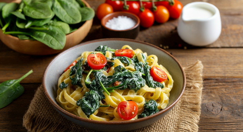 Creamy Spinach and Tomato Pasta