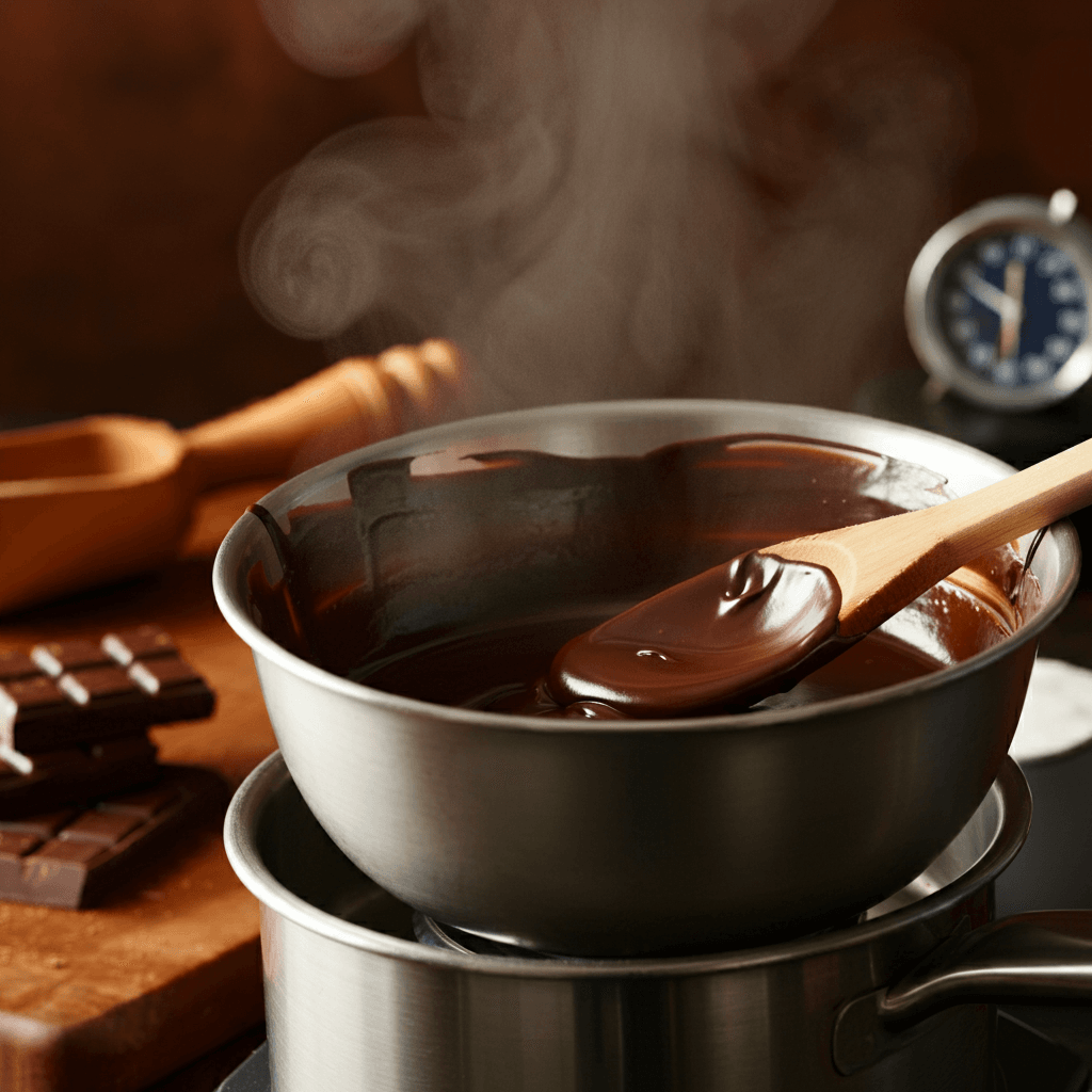    Melting dark chocolate in a double boiler